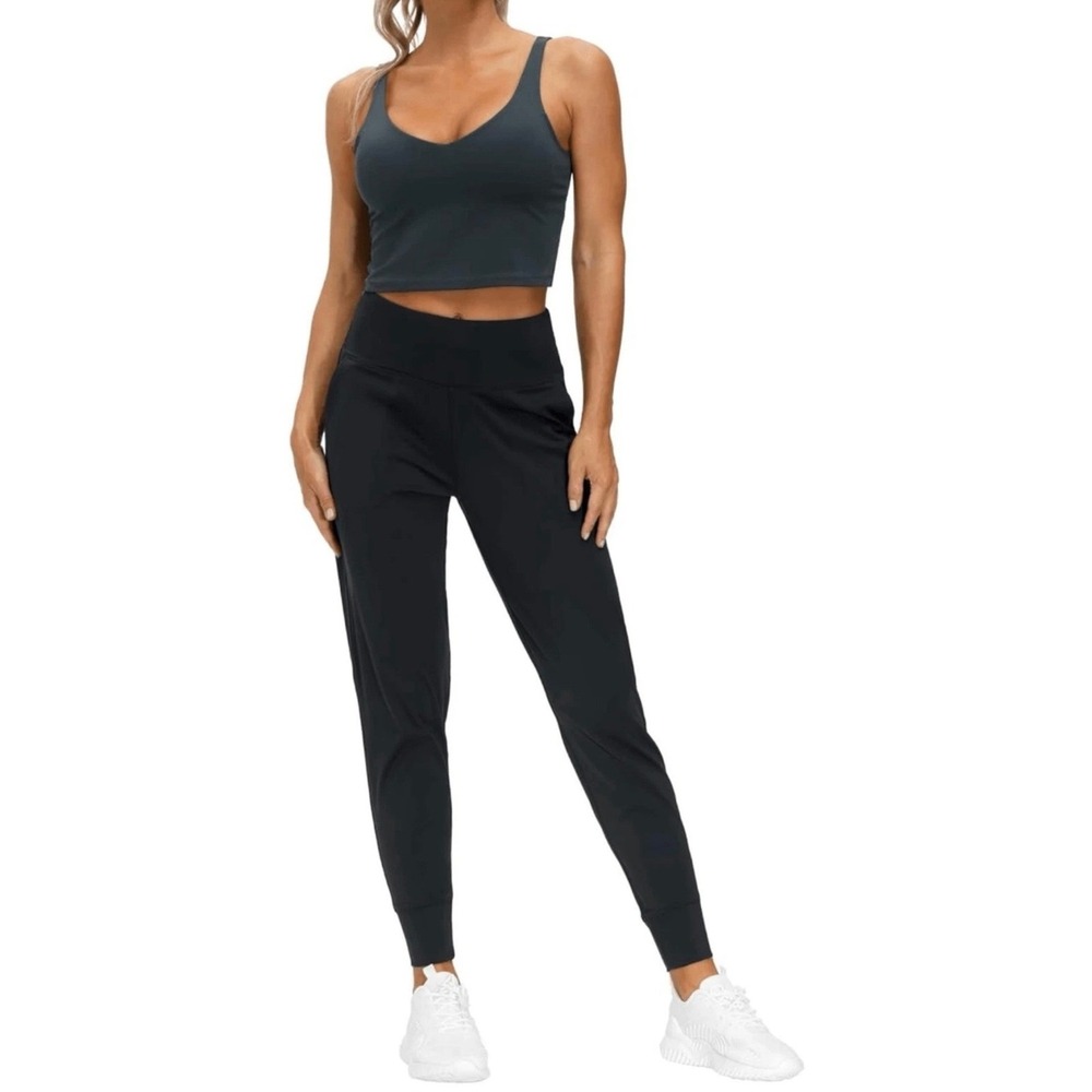 The Gym People Womens Black High Waisted Joggers Pockets XL Tapered Activewear